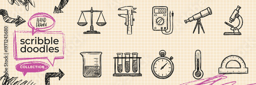 Hand Drawn Web Design and UI UX Interface Doodle Icon Set with Browser Window Coding Symbol and Screen Layout Sketches for Digital Application Development Vector EPS