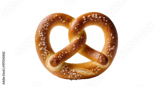 Valokuva Golden salted pretzel with coarse salt crystals