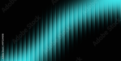 Fotografie Abstract background features a dynamic diagonal pattern of luminous teal vertical lines against a dark, contrasting backdrop, creating a modern and futuristic design