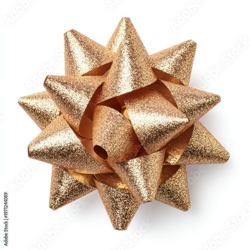 Glittery gold gift bow decoration.