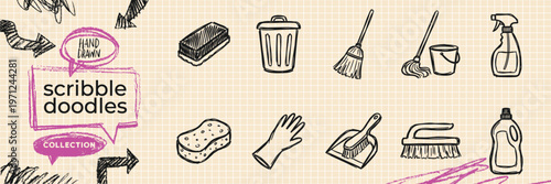 Hand Drawn Weather Forecast and Climate Meteorology Doodle Icon Set with Sun Cloud Rain Snow and Thermometer Sketches for Environment Temperature Vector EPS