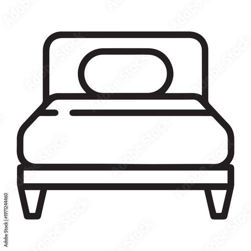 Minimalist Bed Furniture Vector Icon with Pillow and Headboard Line Art Illustration