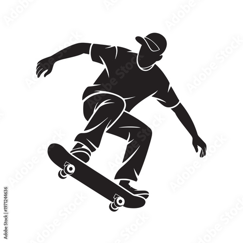 Skateboarder performing air trick vector illustration silhouette