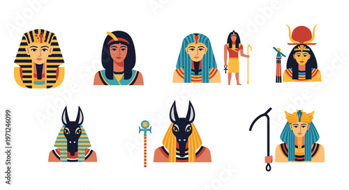 Egyptian pharaohs and gods icons.