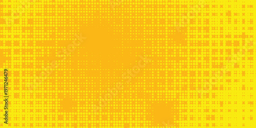Aesthetic Yellow halftone pattern. Retro comic gradient background. Bright orange pixelated dotted texture overlay. dots vector ilustration.Eps 10