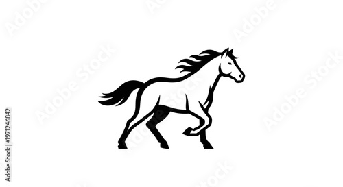 Elegant Black and White Silhouette of a Horse in Mid-Gallop Against a White Backdrop