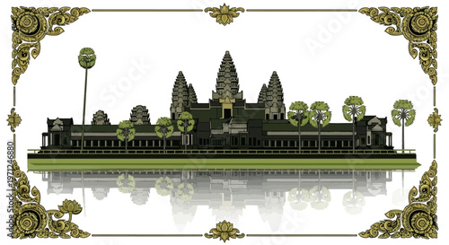 Angkor Wat Temple Cambodia Abstract Vector Illustration - Colorful Modern Digital Art Background