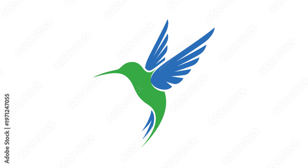 Fototapeta premium Hummingbird logo in green and blue colors, design concept for brand identity
