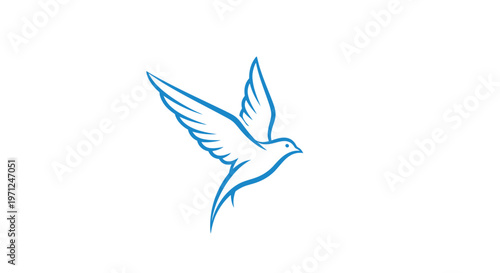 Minimalist blue dove logo soaring, representing freedom, peace and a sense of flight