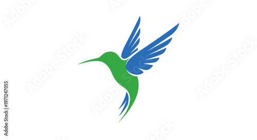Hummingbird logo in green and blue colors, design concept for brand identity