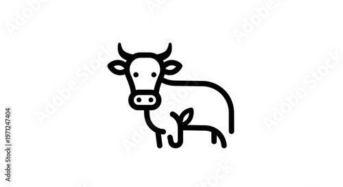 Minimalistic cow illustration in black and white, suitable for icons and logos usage