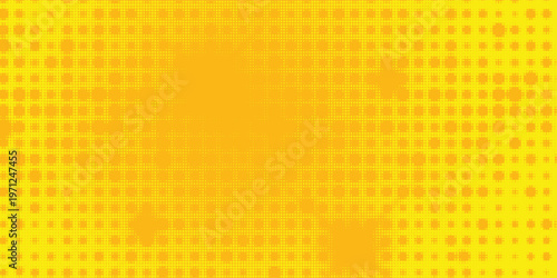 Aesthetic Yellow halftone pattern. Retro comic gradient background. Bright orange pixelated dotted texture overlay. dots vector ilustration.Eps 10