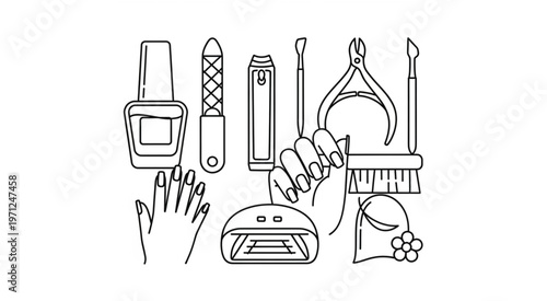 Manicure tools and accessories for nail care and beauty treatment.