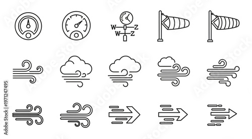 Weather Icons Depicting Wind Speed, Direction, and Atmospheric Conditions.