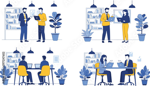 Business SWOT Analysis Infographic Featuring Minimalist Character Illustrations Representing Strengths Weaknesses Opportunities and Threats for Strategic PlanningBusiness SWOT Analysis Infographic Fea