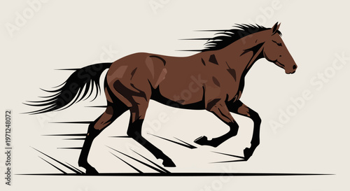 A dynamic depiction of a galloping horse, rendered in a bold, illustrative style