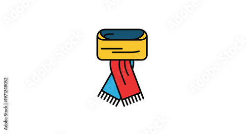 Abstract illustration of a hat with a colorful scarf on a simple white background