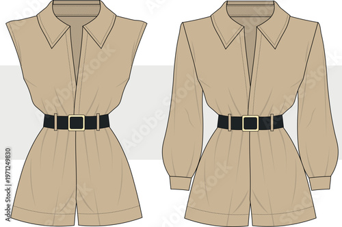 Konstfotografi Women shirt collar short jumpsuit fashion technical drawing, illustration