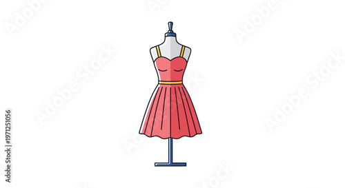 Illustration of a Red Dress on a Mannequin, Showing Fashion Design and Apparel