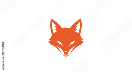Minimalist fox head design in orange color isolated on white background emblem or symbol