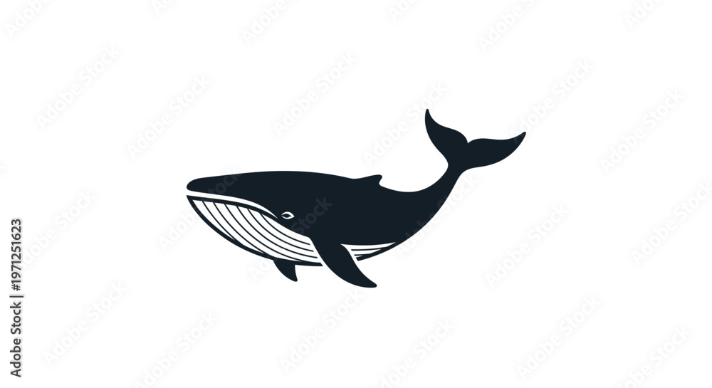 Obraz premium Minimalist Silhouette of a Majestic Whale Against a Pure White Background Illustration