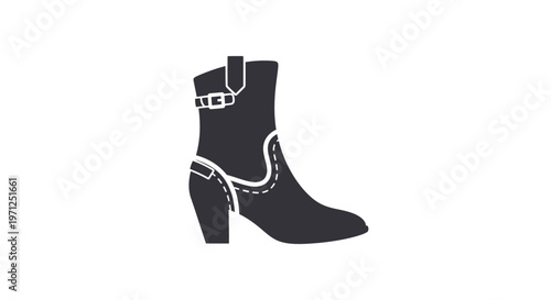 Minimalist Silhouette of a Western Boot Featuring Buckles and Contrasting Stitching