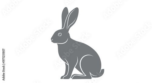 Silhouette illustration of a sitting rabbit rendered in shades of grey against a white background