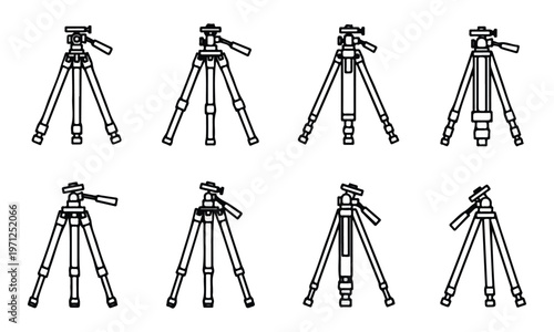 Camera Tripod Outline Icons Set for Photography Equipment