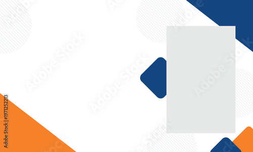 Abstract modern background with geometric shapes in blue and orange, minimal design, clean white copy space, and corporate style layout. Ideal for business presentation or marketing template.