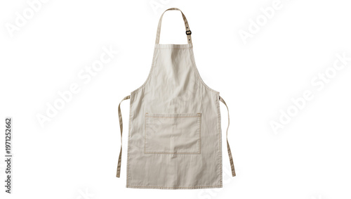 Beige Cotton Apron with Pocket and Neck Loop