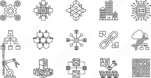 Smart Grid Energy Automation and Carbon Analytics Icon Set