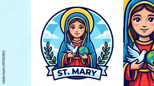 St Mary Religious Icon Illustration.