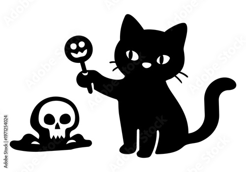Bild auf Leinwand Minimalist black cat silhouette sitting, Halloween spooky icon