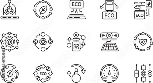 Smart Grid Energy Automation and Carbon Analytics Icon Set