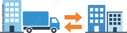B2B office relocation service with commercial delivery truck and city buildings