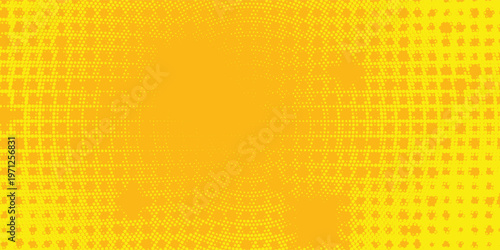 Aesthetic Yellow halftone pattern. Retro comic gradient background. Bright orange pixelated dotted texture overlay. dots vector ilustration.Eps 10