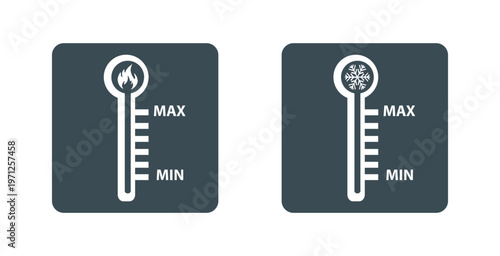 Thermometer icons with flame and snowflake showing max and min temperature levels
