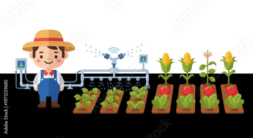 Farmer standing next to hydroponic plants.
