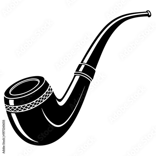 Classic Wooden Smoking Pipe Silhouette Vector Icon Isolated on White