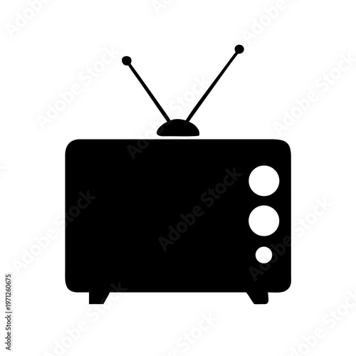 Vintage Retro Television Silhouette Vector Icon with Antennas Isolated on White