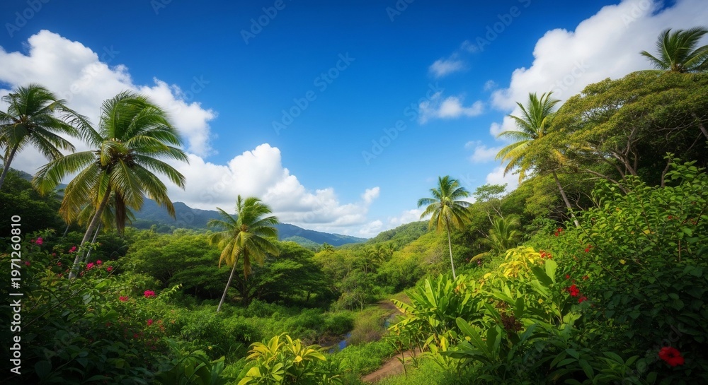 Obraz premium Tropical landscape palm trees blue sky