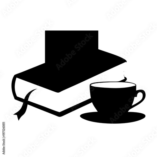 Coffee Cup and Book Silhouette Vector Icon for Library and Cafe Branding