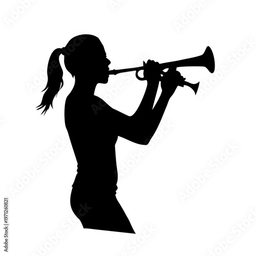 Female Trumpet Player Silhouette Vector Icon for Jazz Music and Orchestral Design