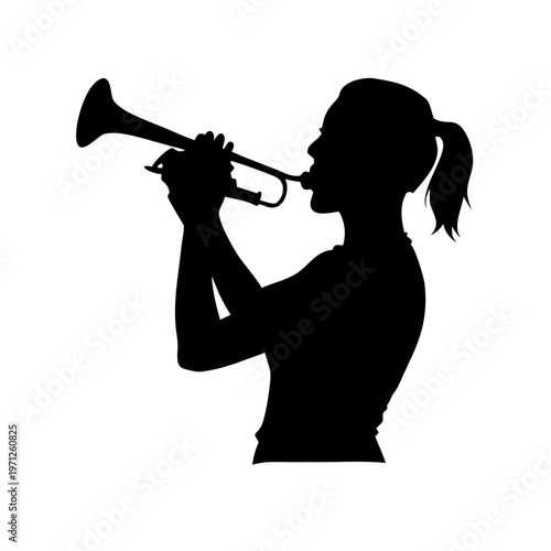 Female Trumpet Player Silhouette Vector Icon for Jazz Music and Orchestral Design