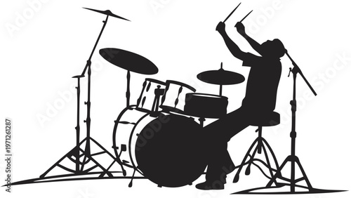 Drummer Playing Drum Kit Silhouette Vector Icon Music Band