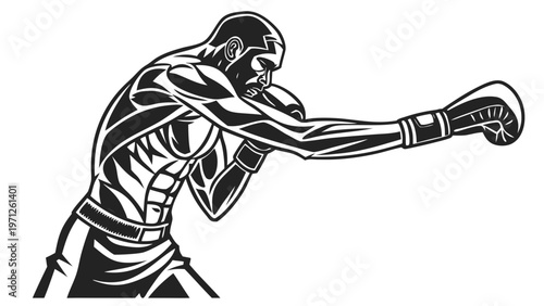 Muscular Boxer Athlete Silhouette Vector Icon Boxing Fighter