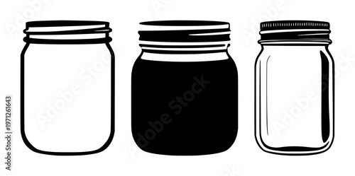 Zero-waste glass mason jar set with solid black icon design featuring eco-friendly, reusable, sustainable with environmental and natural