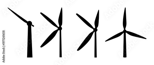 Wind turbine blade pair set with solid black icon on white background featuring wind turbine, blade, icon with energy and power