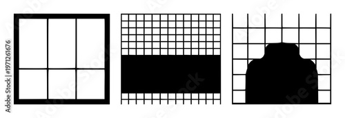 User experience wireframe grid symbol set with a solid black icon featuring web design, interface, layout with ux and ui