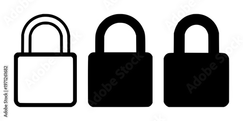 Data encryption padlock set with solid black icon on white background featuring padlock symbol, encryption, data protection with minimalism and vector
